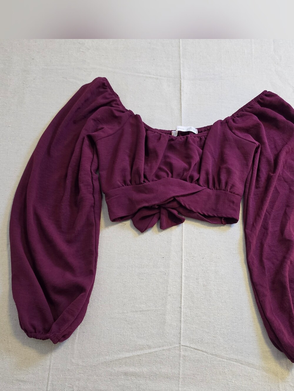 Altard State Long Sleeve Crop Top Balloon Sleeves Back Tie Burgundy Women's XS